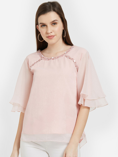

Soie Women Pink Solid A-Line Top