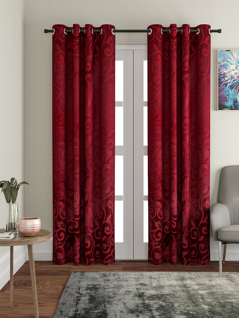 

VRINDA Red Set of 2 Door Curtains and Sheers