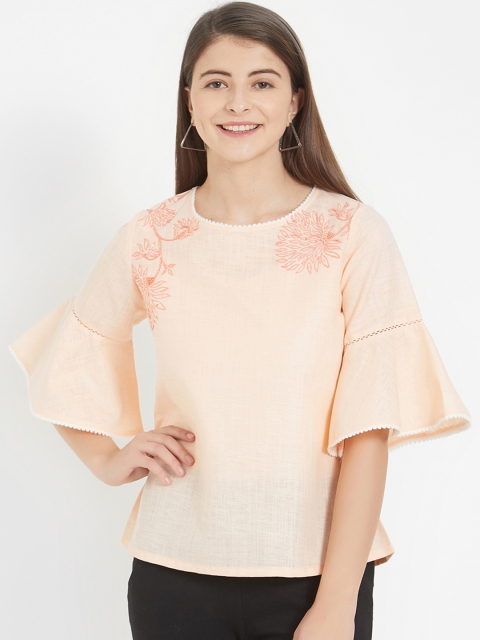 

Soie Women Peach-Coloured Solid A-Line Top