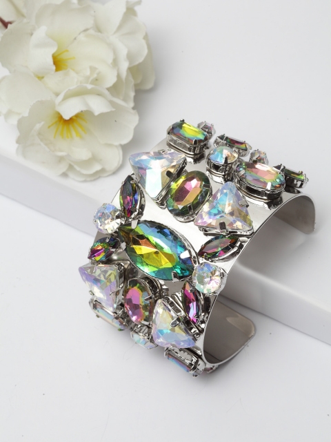

AVANT-GARDE PARIS Women Silver-Toned Crystal Studded Bracelet
