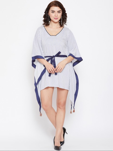 

The Kaftan Company Women White & Blue Striped Kaftan Cover-Up Dress