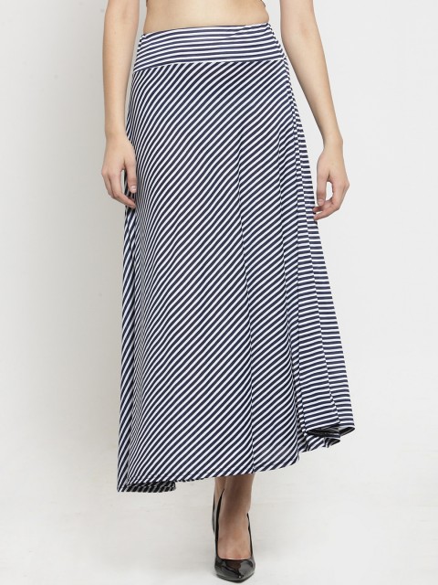 

Clora Creation Women Navy Blue & White Striped Flared Maxi Skirt