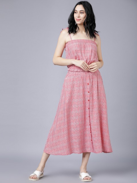 

Tokyo Talkies Red & White Checked Two-Piece Dress