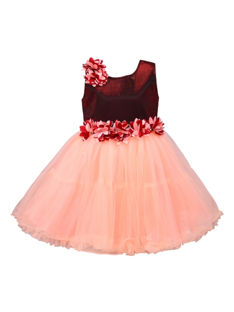 

Wish Karo Girls Peach-Coloured Colourblocked Fit and Flare Dress