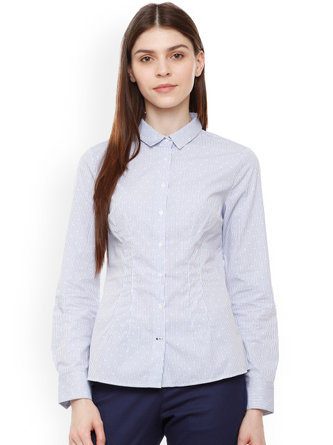 

Van Heusen Woman Blue Regular Fit Striped Casual Shirt