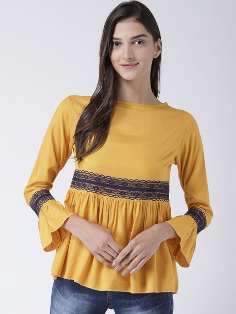 

The Vanca Women Yellow Solid Peplum Top