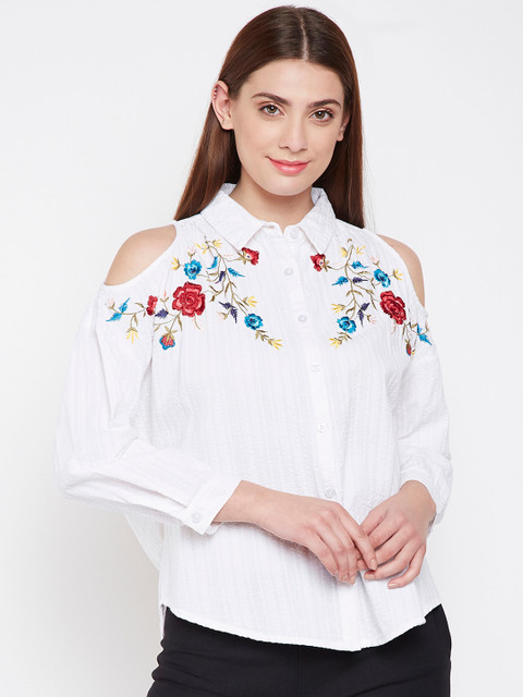 

Oxolloxo Women White Regular Fit Self Design Casual Shirt