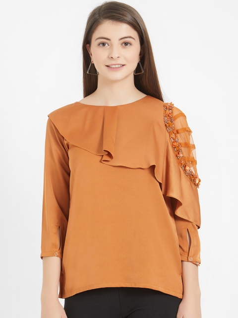 

Soie Women Rust Brown Embellished Tiered Top