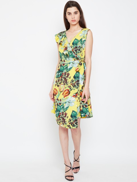 

Oxolloxo Women Yellow Printed Fit and Flare Dress