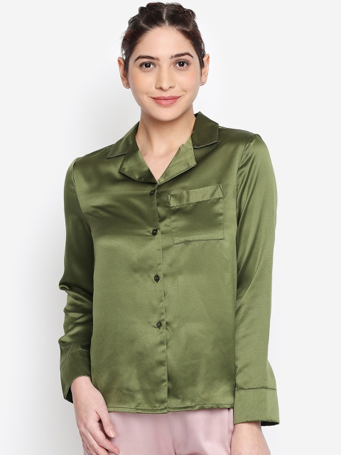 

Oxolloxo Women Olive Green Solid Sleep Shirt S19384WNW003