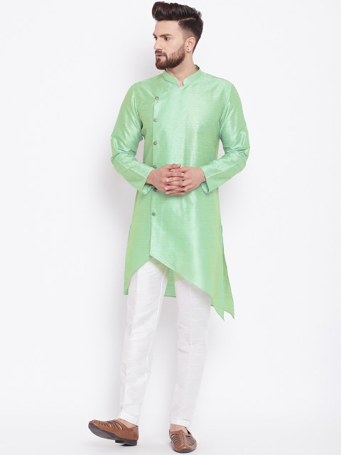 

See Designs Men Lime Green Printed Asymmetric Straight Kurta