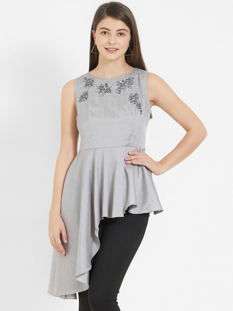

Soie Women Grey Solid High-Low Top