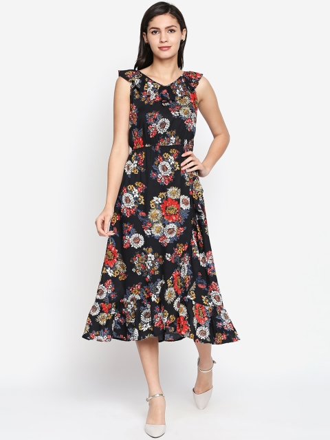 

Oxolloxo Women Black & Red Printed Blouson Dress