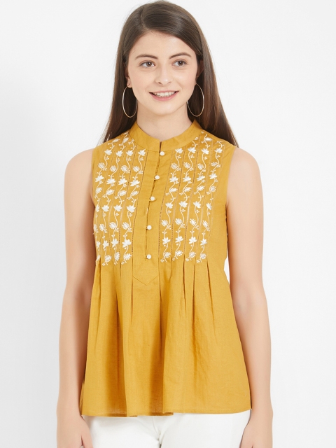 

Soie Women Mustard Yellow Printed A-Line Top