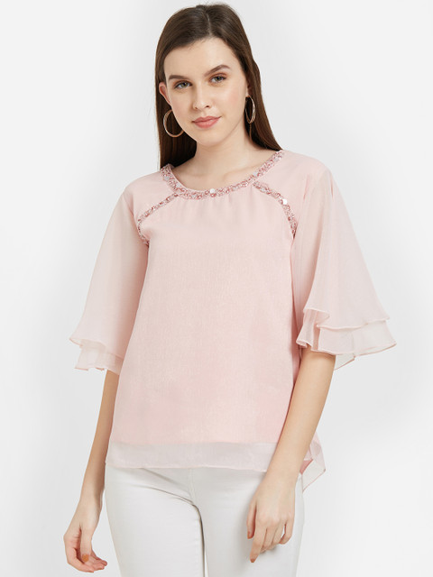 

Soie Women Pink Solid A-Line Top