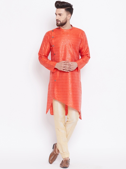 

See Designs Men Coral Orange Printed Straight Kurta