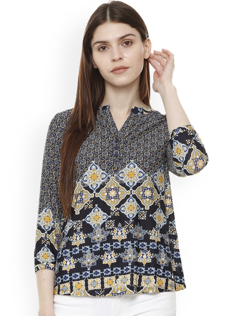 

Allen Solly Woman Navy Blue Printed Shirt Style Top