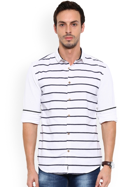 

SHOWOFF Men White Slim Fit Striped Casual Shirt
