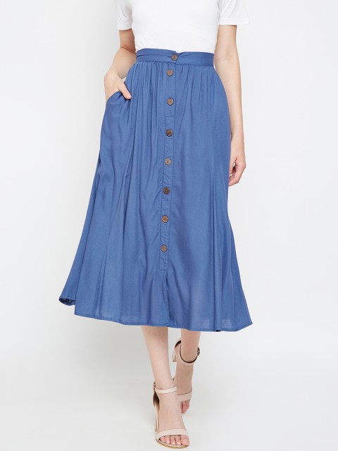 

Oxolloxo Women Blue Solid A-Line Skirt, Navy blue