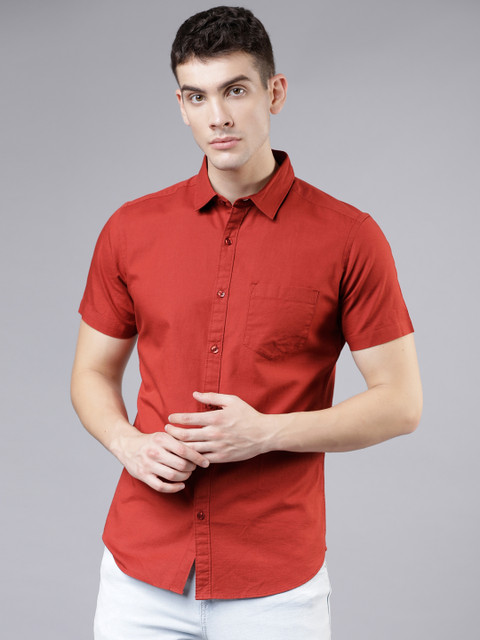 

Black coffee Men Rust Slim Fit Solid Casual Shirt