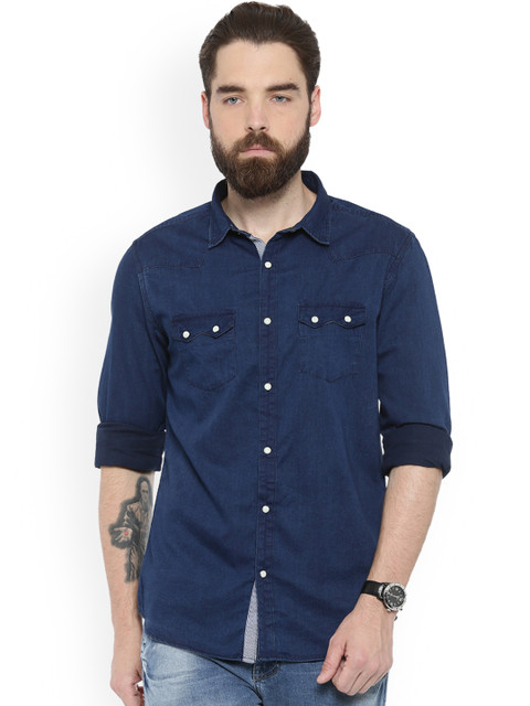

WITH Men Navy Blue Slim Fit Solid Casual Shirt
