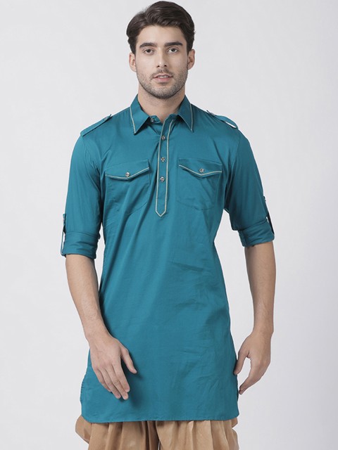 

VASTRAMAY Men Blue Solid Pathani Kurta