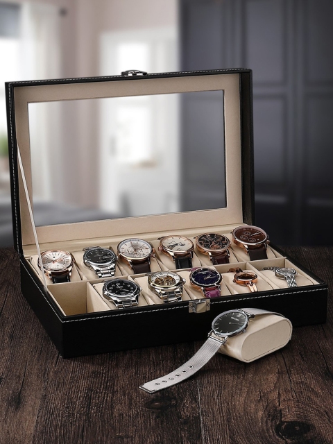 

NOW & ZEN Black & Beige Solid Watch Organiser Box