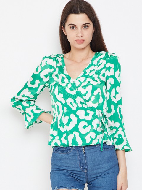 

Oxolloxo Women Green and white Printed Wrap Top