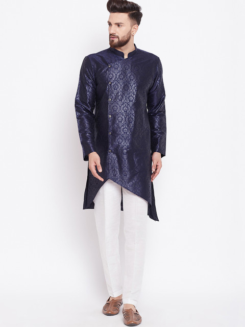 

See Designs Men Navy Blue Asymmetric Printed Straight Kurta