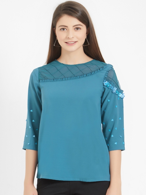 

Soie Women Blue Embellished A-Line Top