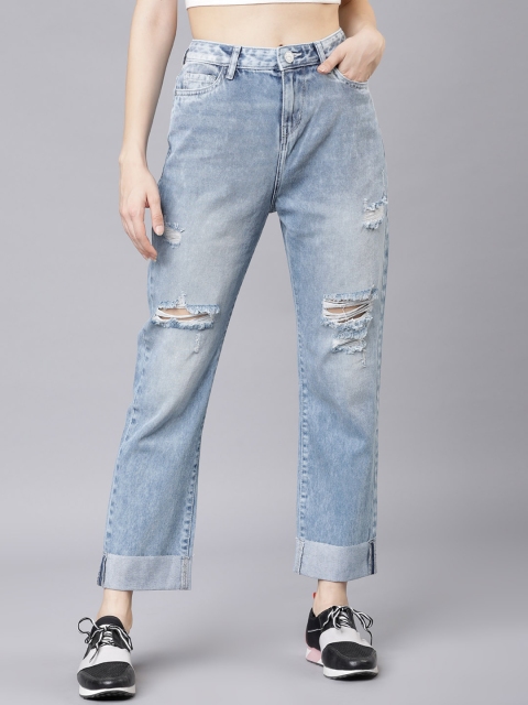 

Tokyo Talkies Women Blue Boyfriend Fit Mid-Rise Mildly Distressed Jeans