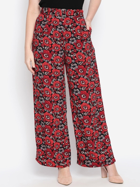 

Oxolloxo Women Red & Black Regular Fit Printed Parallel Trousers
