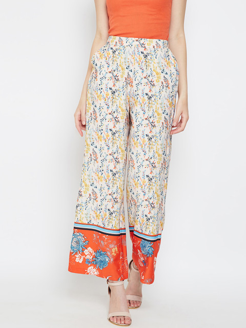 

Oxolloxo Women Beige & Blue Regular Fit Printed Parallel Trousers