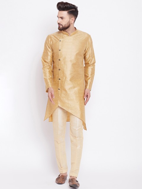 

See Designs Men Beige & Cream-Coloured Printed Silk Kurta with Trousers