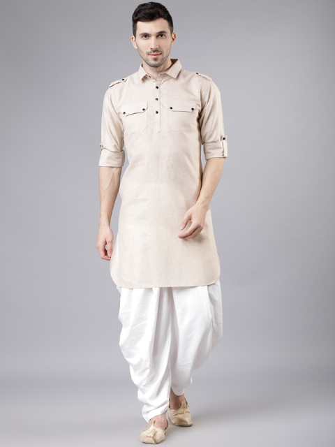 

Svanik Men Beige Solid Pathani Kurta
