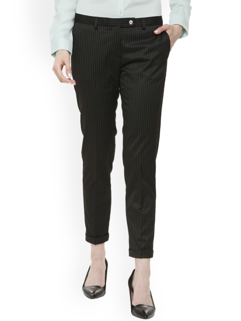 

Van Heusen Woman Black Regular Fit Striped Cropped Formal Trousers