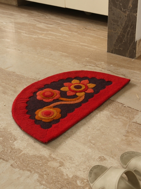 

ExclusiveLane Multicoloured Appliqued Hand Felted Semi-Circular Doormat, Multi