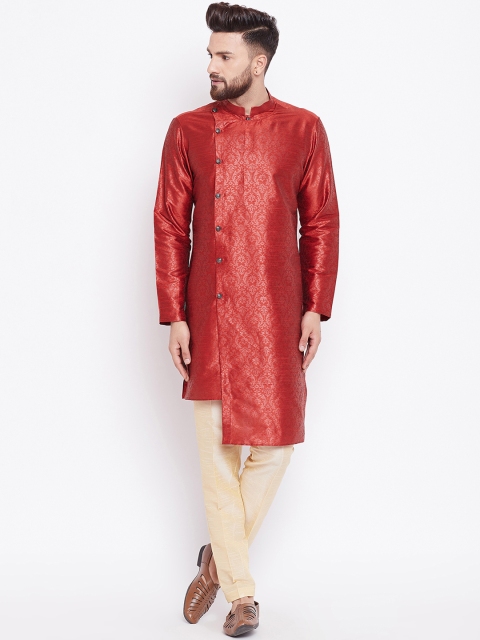 

See Designs Men Maroon Printed Asymmetric Straight Kurta