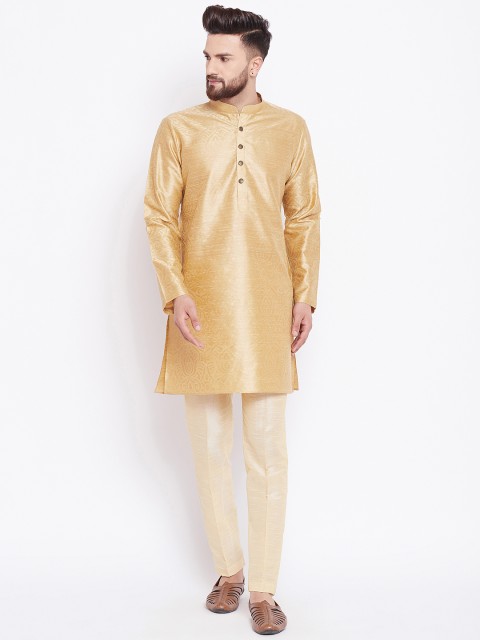 

See Designs Men Beige & Cream-Coloured Printed Silk Kurta with Pyjamas
