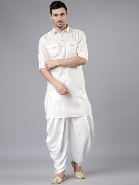 

Svanik Men Cream-Coloured Solid Straight Kurta