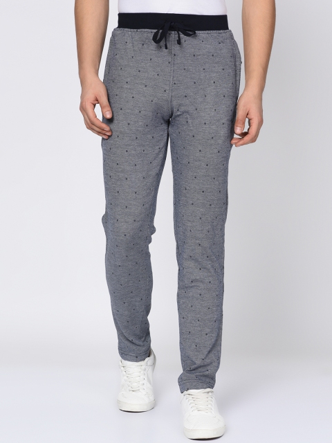 

Okane Men Navy Blue Self-Design Straight-Fit Trackpant