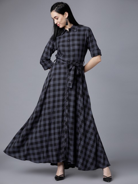 

Tokyo Talkies Women Black Checked Maxi Dress