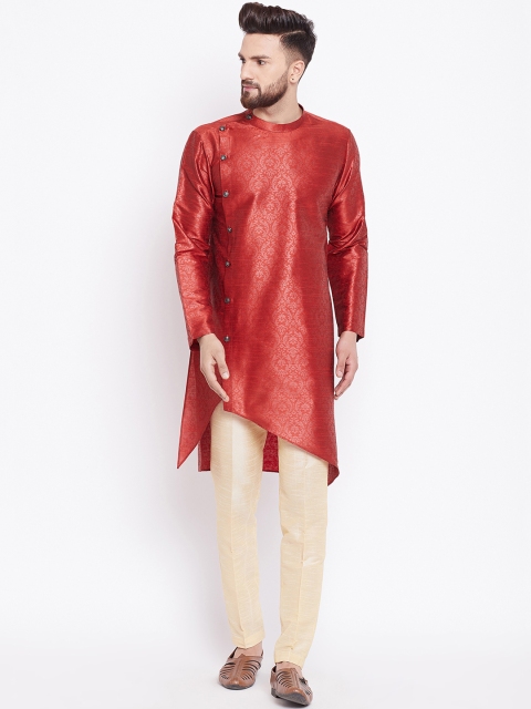 

See Designs Men Maroon Asymmetic Printed Straight Kurta