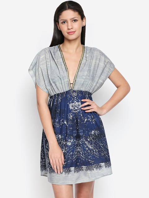 

Oxolloxo Women Grey & Blue Printed Kaftan Cover-Up Dress S19392WBW004