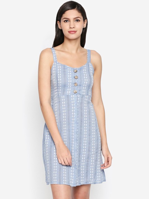

Oxolloxo Women Blue Self Design Fit and Flare Dress