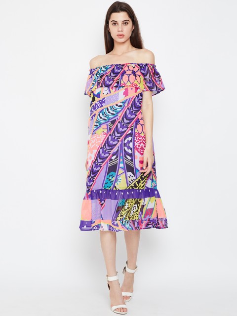 

Oxolloxo Women Purple Printed A-Line Dress