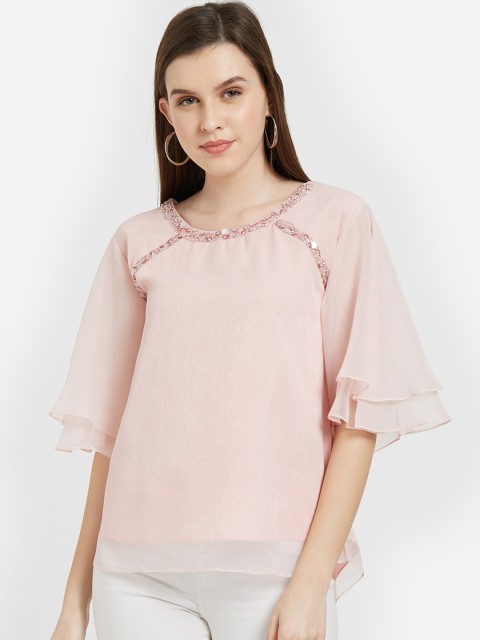 

Soie Women Pink Solid A-Line Top
