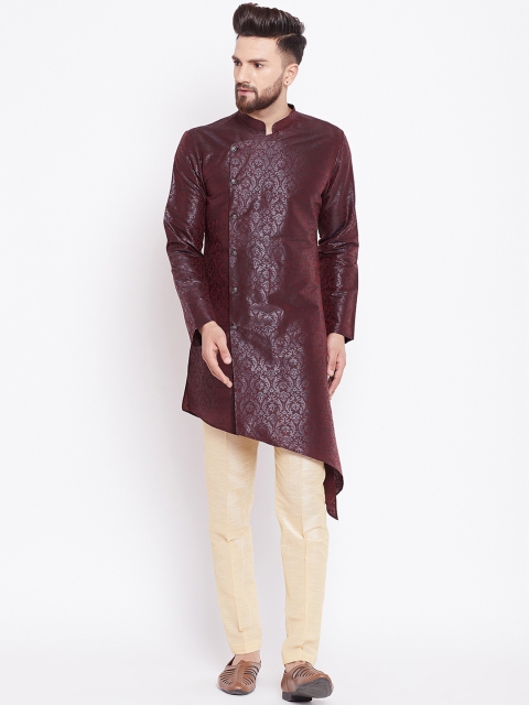 

See Designs Men Burgundy Woven Design Straight Kurta