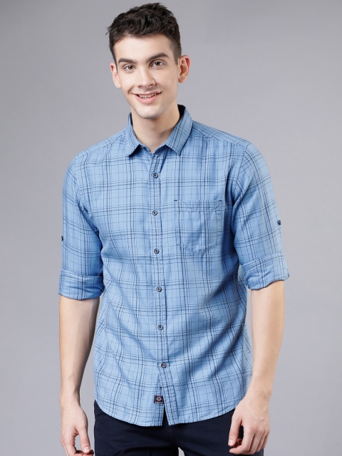 

LOCOMOTIVE Men Blue Slim Fit Checked Casual Shirt