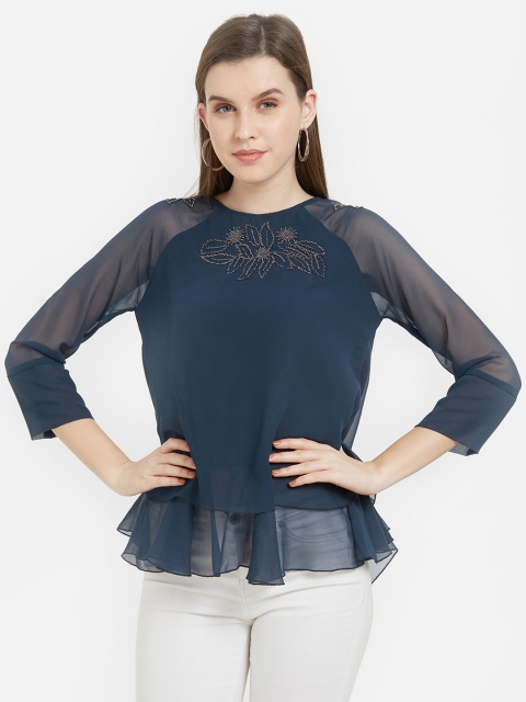 

Soie Women Blue Embellished Tiered Top